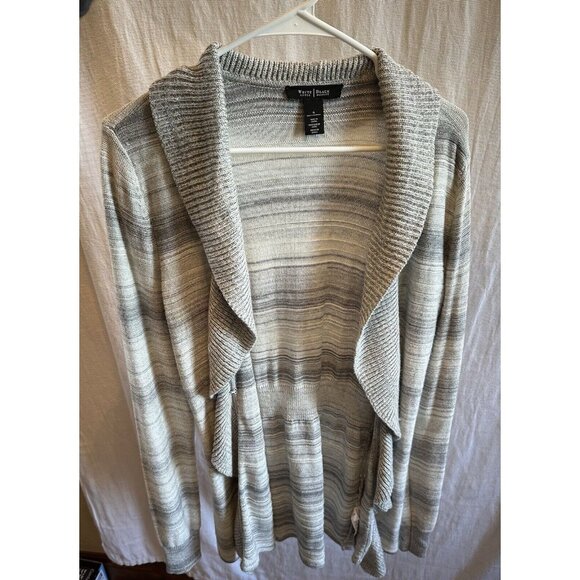 GORGEOUS WHBM Silver Gray Striated Metallic Waterfall Cardigan Sweater Small - Picture 1 of 13